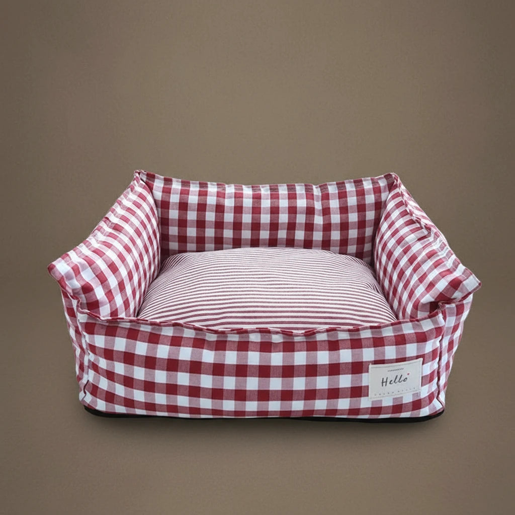 Panier pour chien à carreaux