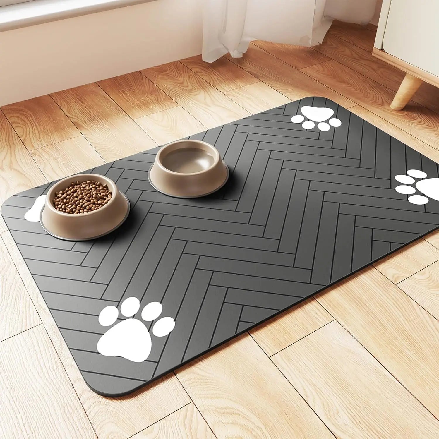 Tapis absorbant pour gamelles d'eau et de nourriture